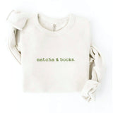 MATCHA AND BOOKS Graphic Sweatshirt: VINTAGE WHITE LONG SLEEVE,