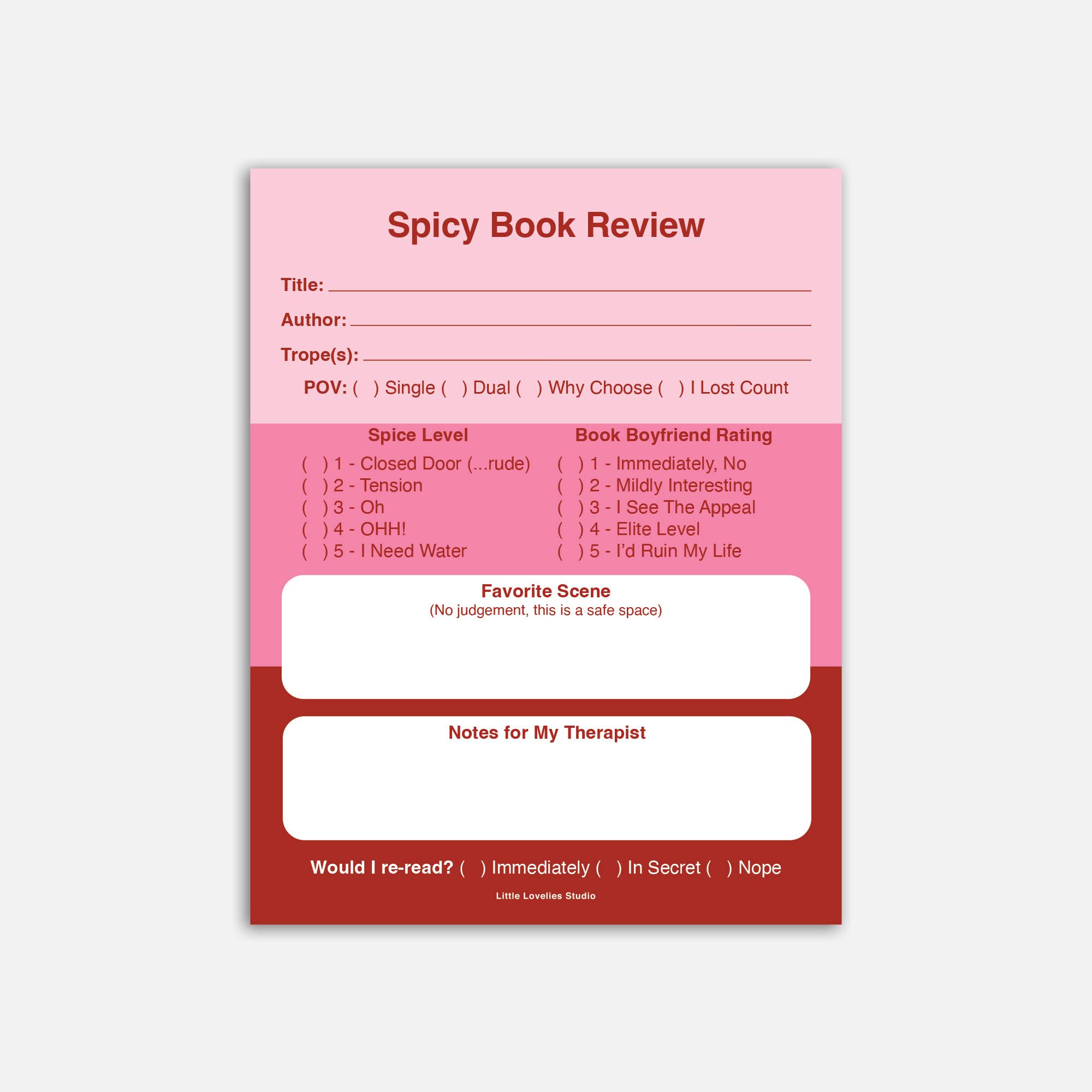 Spicy Book Review Notepad | Romance Reader Pad