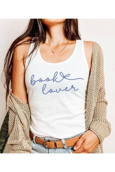 Book Lover Racerback Tank: WHITE