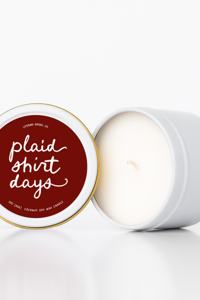 Plaid Shirt Days Candle Tin - Bookish Gift -Romance Readers