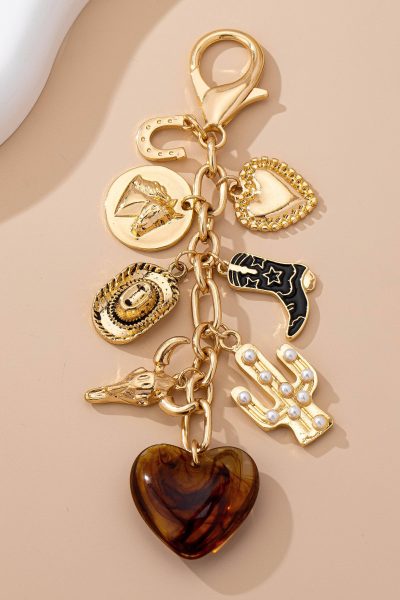 WESTERN HEART CROSS HAT BOOT HEART BAG CHARM | 80K096: GOLD